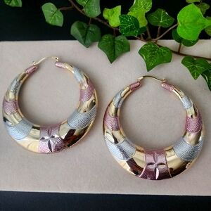 XL Statement Tricolor Gold Filled Doorknocker Hoop Earrings